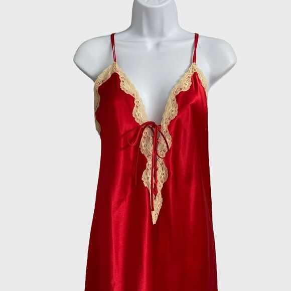 Vintage Fantasies by Morgan Taylor Red Satin Lace Nightgown Slip Dress Size L - Picture 2 of 15